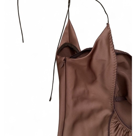 Anna October Dancer Dress Chocolate Brown Womens Large Satin Midi Party Elegant - Picture 8 of 13